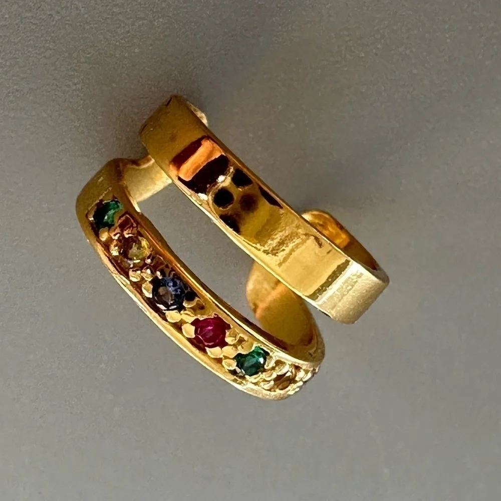 14K Gold Vermeil Multicolor Rainbow Ear Cuff Earring